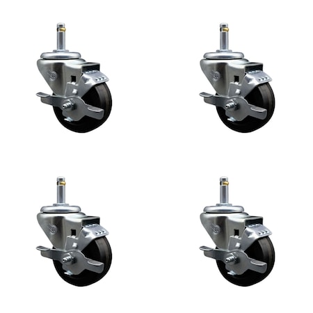 Service Caster 3'' Phenolic Wheel Swivel 7/16'' Grip Ring Stem Caster Set with Brake, 4PK SCC-GR20S314-PHR-TLB-716138-4